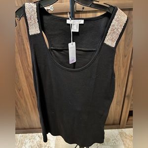VENUS Black Tank Top with Glitter Straps
